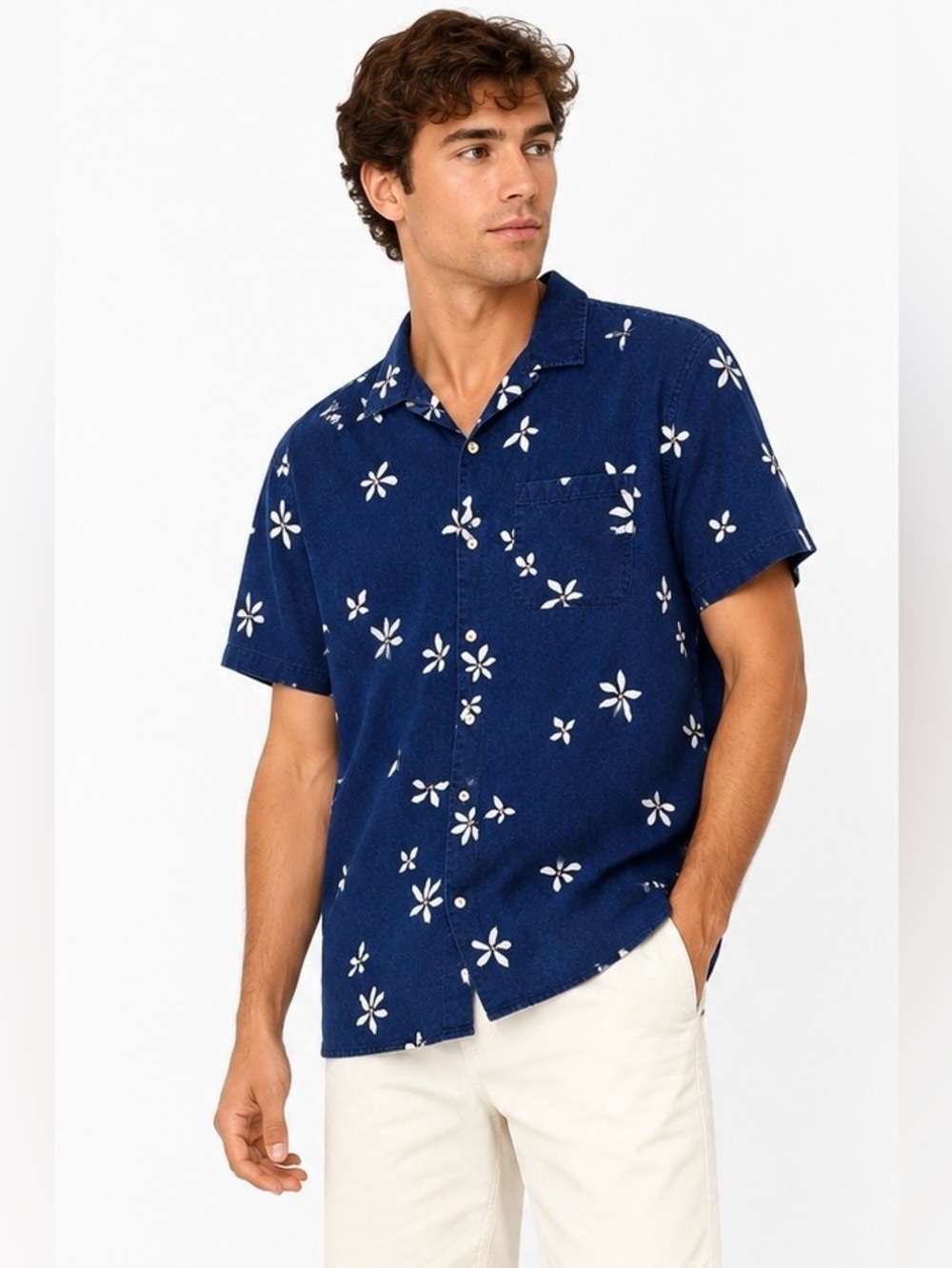Madewell Easy Fit Floral Camp Shirt Indigo Blue 100% Cotton Button Up L
CAPB004